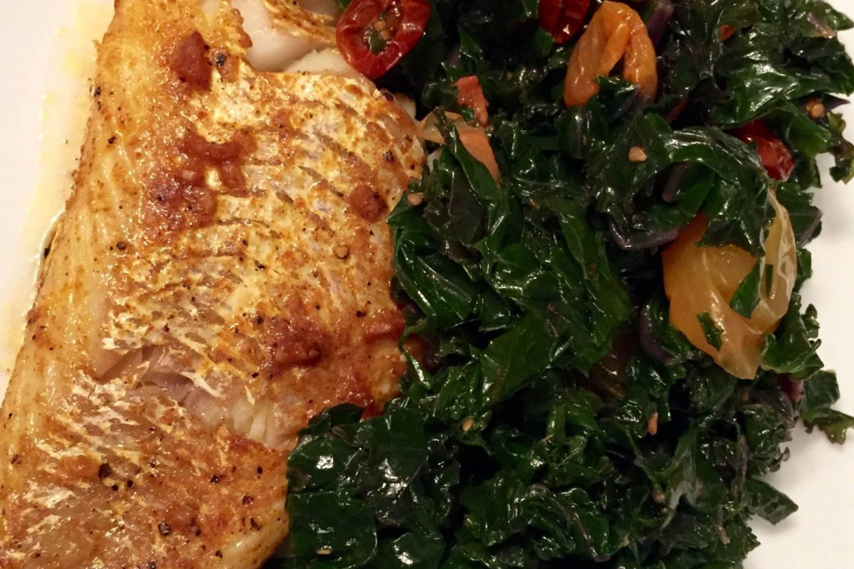 Baked Cod & Steamed Kale Salad